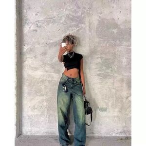 Jaded London Baggy Gradient Jeans Distressed Y2K Wide Leg Vintage Wash Unisex